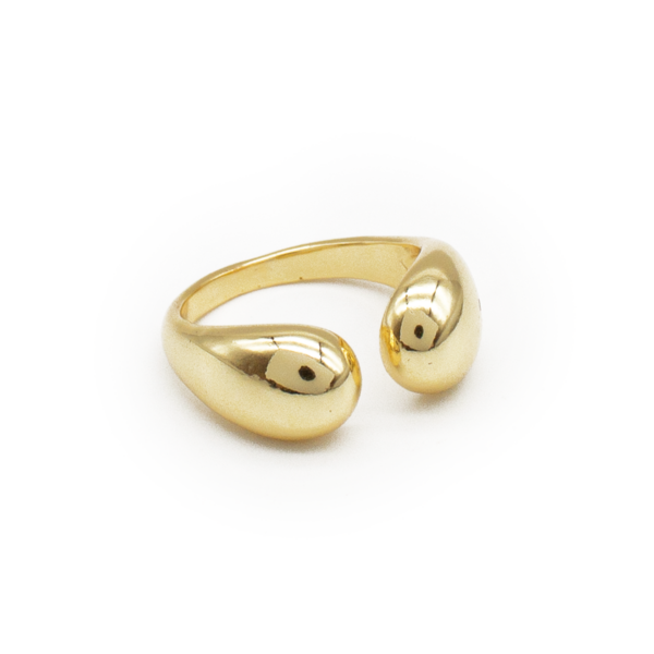 Anel Feminino Ajustável Duas Esferas Banhado a Ouro