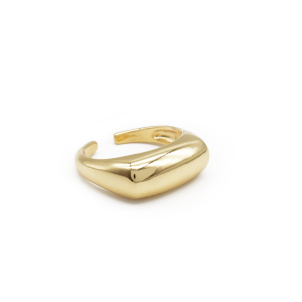 Anel Feminino Ajustável Retangular com Acabamento Espelhado Banhado a Ouro