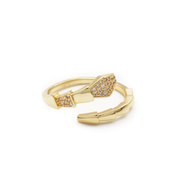 Anel Feminino Ajustável de Cobra Cravejado com Zircônias Banhado a Ouro