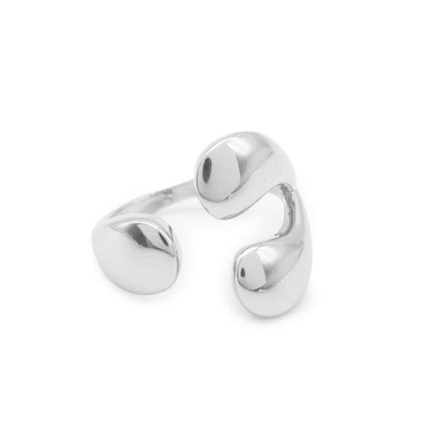 Anel Feminino Minimalista Ajustável com 3 Pontas Arredondadas Banhado a Ródio