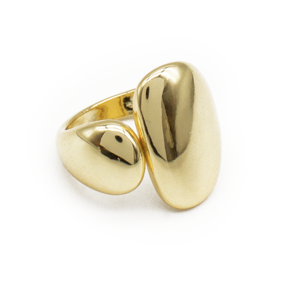 Anel Feminino Ajustável com Design Duas Formas Orgânicas Banhado a Ouro