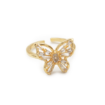 Anel Feminino Borboleta Ajustável Cravejado com Zircônias Banhado a Ouro