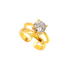 Anel Feminino Arco Duplo Cravejado com Zircônia Banhado Ouro e Ródio