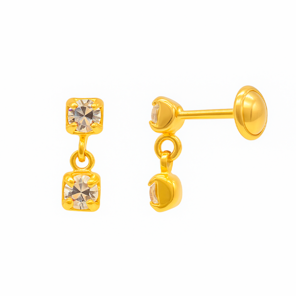 Brinco Ponto de Luz Duplo com Tarracha Baby banhado a ouro