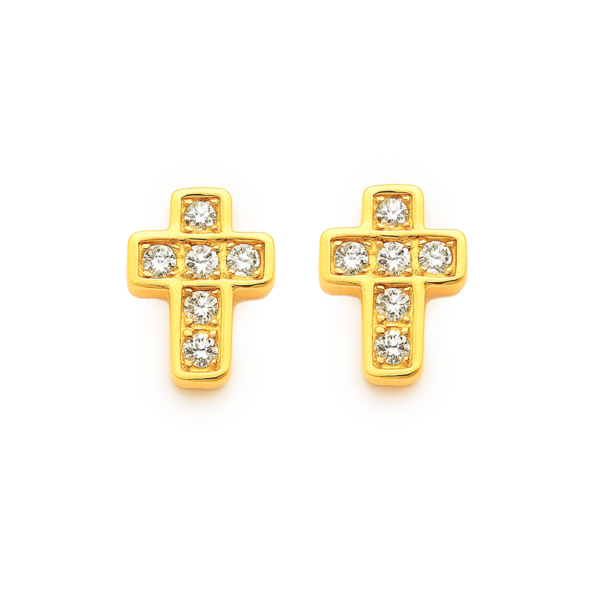 Brinco Cruz Cravejada Banhado a Ouro