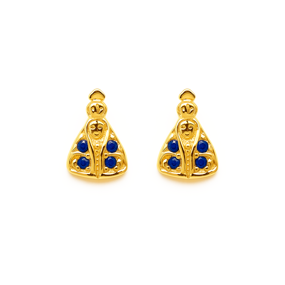 B1204-1 Brinco de Nossa Senhora Aparecida com Zircônias azul Banhado a Ouro e Ródio - Imagem 1