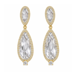 Brinco Duas Gotas Cravejadas com Zircônia 6cm Banhado a Ouro