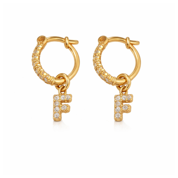 Brinco Argola Click Cravejado com Letra Inicial 2,2cm Banhado a Ouro