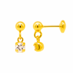 Brinco Bolinha com Ponto de Luz com Tarracha Baby banhado a ouro