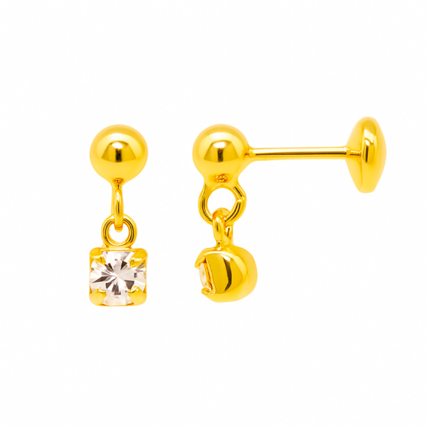 Brinco Bolinha com Ponto de Luz com Tarracha Baby banhado a ouro