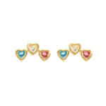 Brinco Mini Ear Cuff Coração Colorido De Zircônia Banhado A Ouro E Ródio