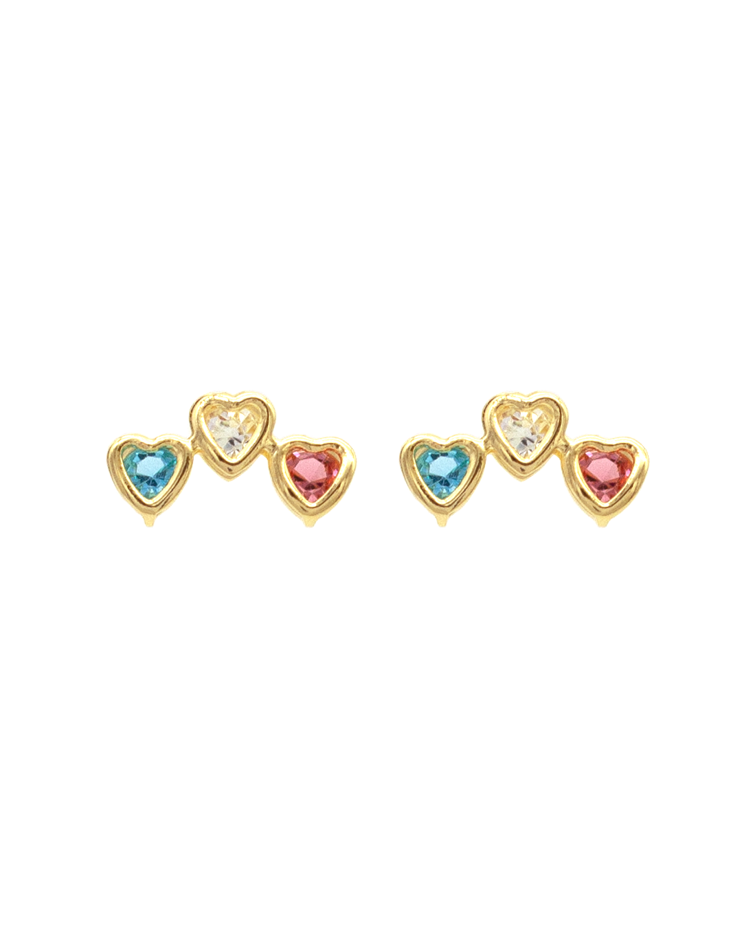 B1748-1 Brinco Mini Ear Cuff Coração Colorido De Zircônia Banhado A Ouro E Ródio - Imagem 1