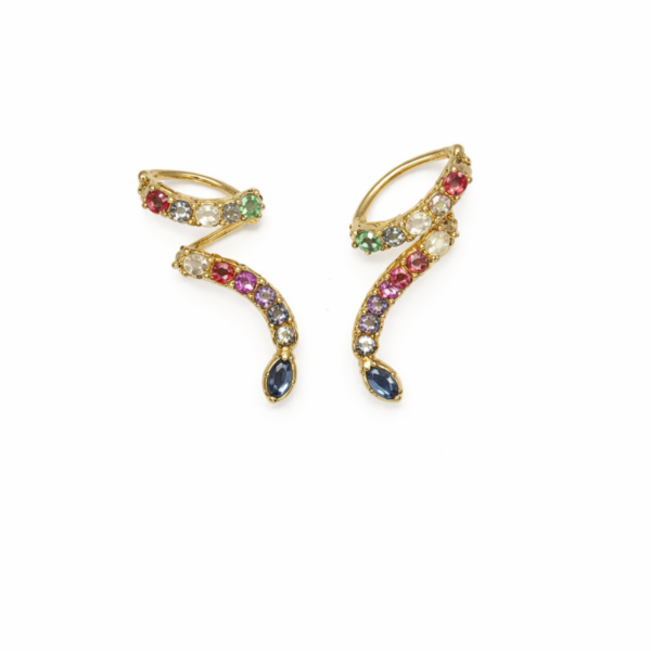 Brinco Ear Cuff com Pedras Ovais Color 2,5cm Design de Cobra Banhado a Ouro