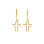 Brinco Click Argola Com Cruz Design Religioso E Delicado Banhado A Ouro