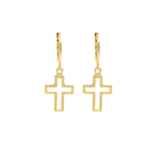 Brinco Click Argola Com Cruz Design Religioso E Delicado Banhado A Ouro