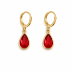 Brinco Click com Pedra em Gota 2,5cm Banhado a Ouro