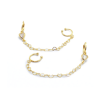 Brinco De Fio De Corações Com Piercing Embutido Banhado A Ouro E Ródio