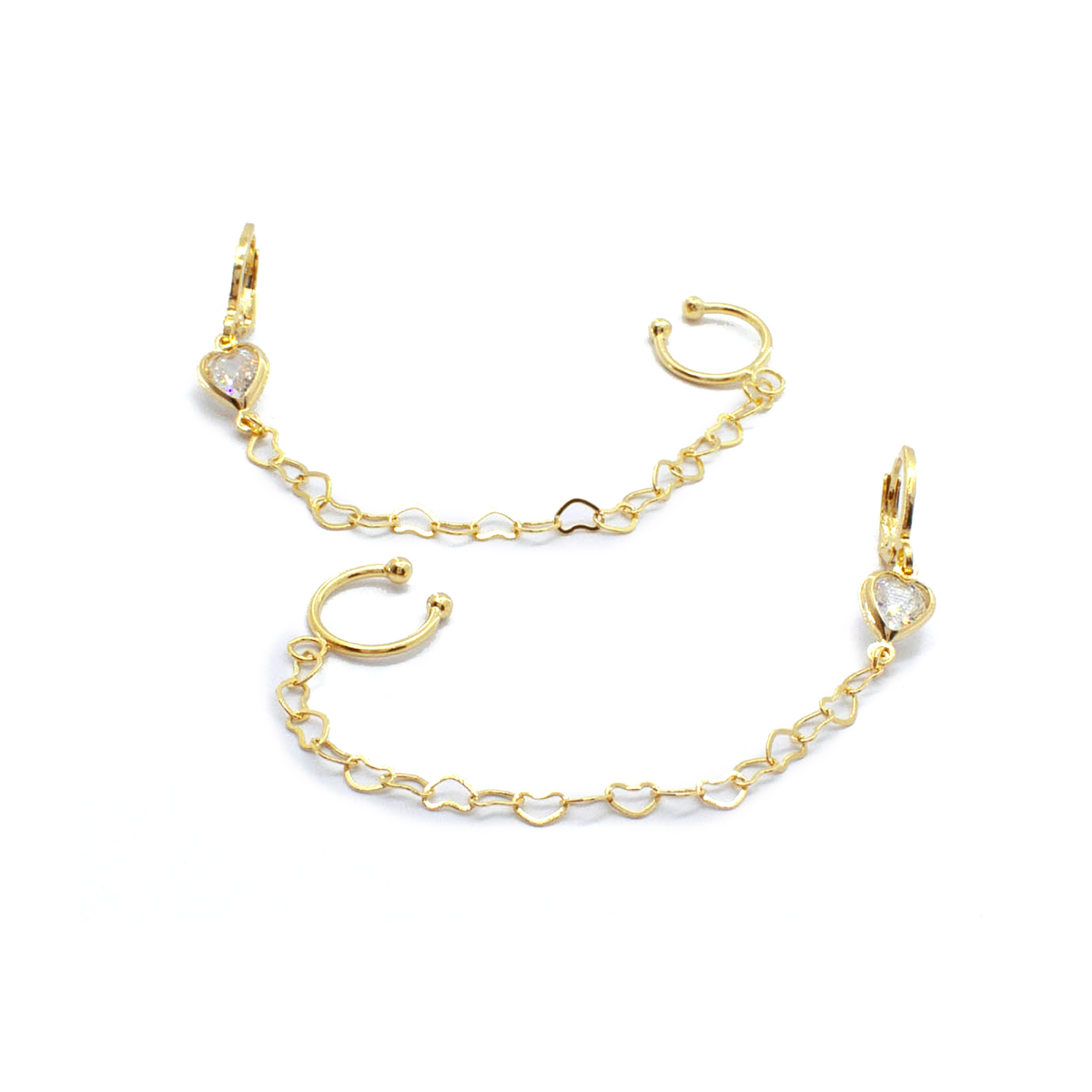 B2580-1 Brinco De Fio De Corações Com Piercing Embutido Banhado A Ouro E Ródio - Imagem 1