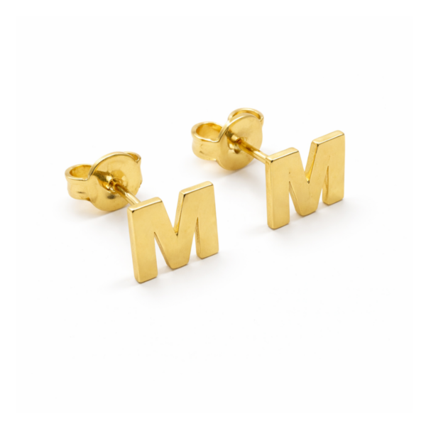 Brinco de Letra 6mm Personalizado Banhado a Ouro e Ródio