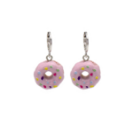 Brinco Argola Infantil Com Donut Rosa Esmaltado Design Divertido Com Detalhes Coloridos