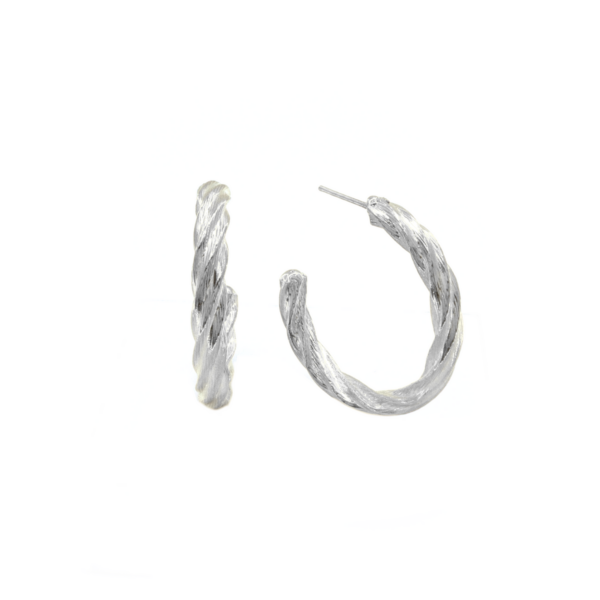 Brinco Argola Feminino Torcida Trabalhada 2,8 cm Banhado a Ródio