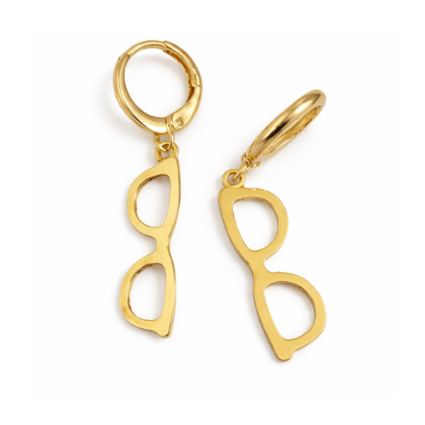 Brinco Click com Pingente de Óculos 3,5cm Banhado a Ouro