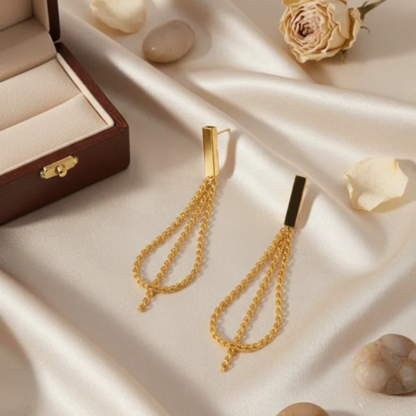 Brinco Feminino Gota de Elo Corrente Trançada Banhado a Ouro e Ródio