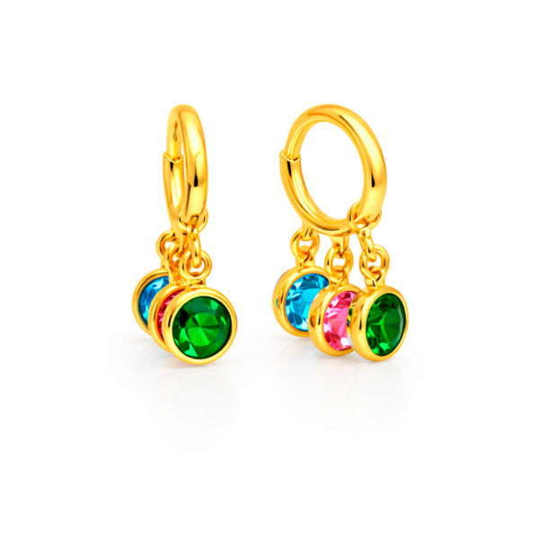 Brinco Click com Cristais Colors Pendurado 2x0,5cm Banhado a Ouro e Ródio