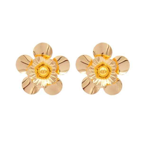 Brinco Feminino Orgânico De Flor Design Moderno Banhado A Ouro