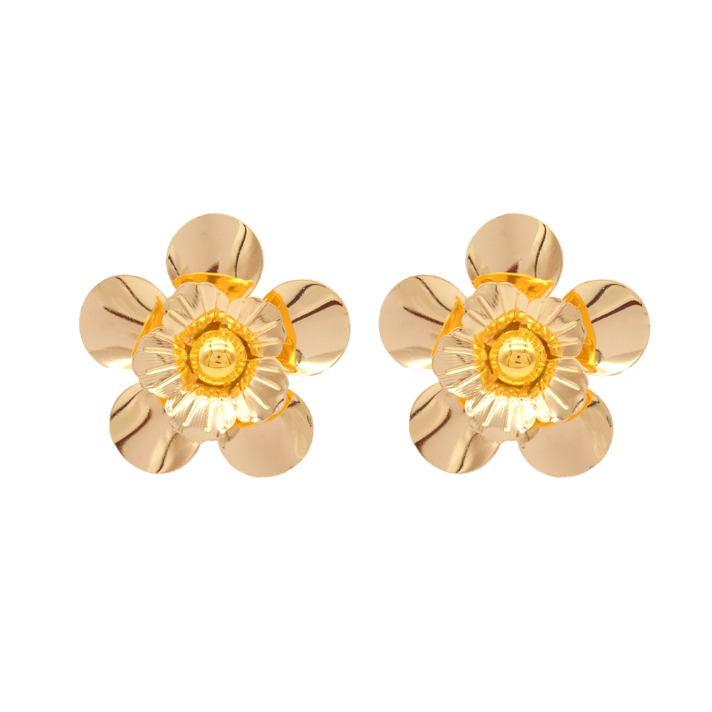 B3187-OU-1 Brinco Feminino Orgânico De Flor Design Moderno Banhado A Ouro - Imagem 1