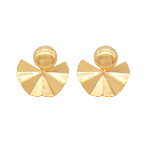 Brinco Martelado Com Design De Leque Moderno E Elegante Banhado A Ouro