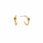 Brinco Meia Argola com Estrela Cravejada Colors 1,3cm Banhado a Ouro e Ródio