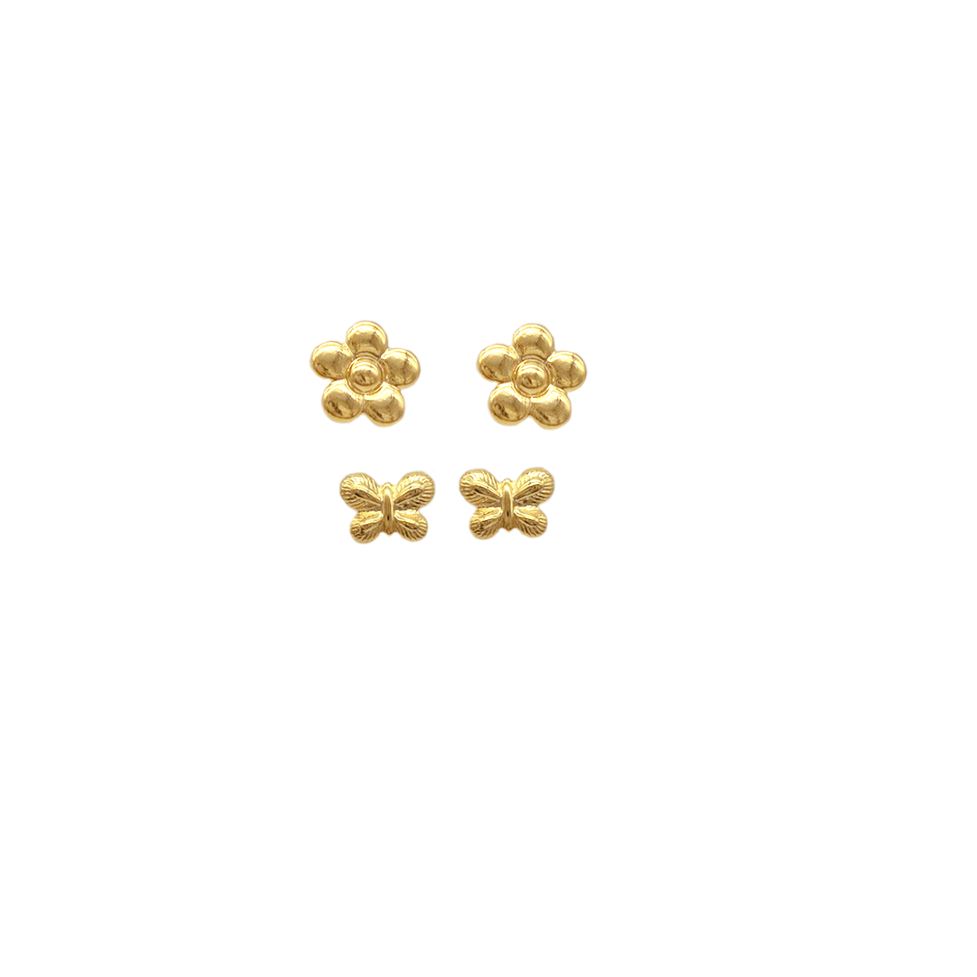 B3250-OU-1 Brinco Borboleta e Flor Banhado a Ouro - Imagem 1
