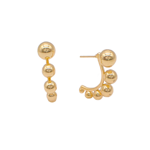 Brinco Meia Argola De Bolinhas Moderno E Elegante Banhado A Ouro
