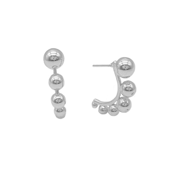 Brinco Meia Argola De Bolinhas Moderno E Elegante Banhado a Ródio
