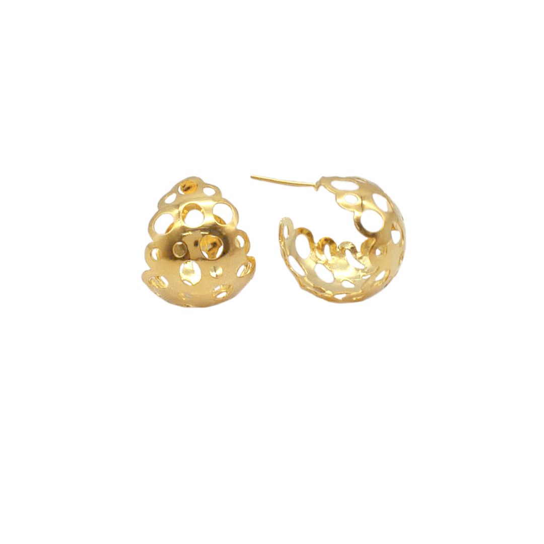 B3351-1 Brinco Meia Argola Desenhada Vazada Banhado A Ouro E Ródio - Imagem 1