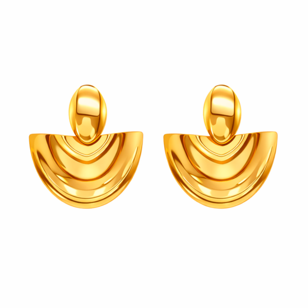Brinco Feminino em Formato de Gota com Meio Círculo Pendurado Banhado a Ouro e Ródio