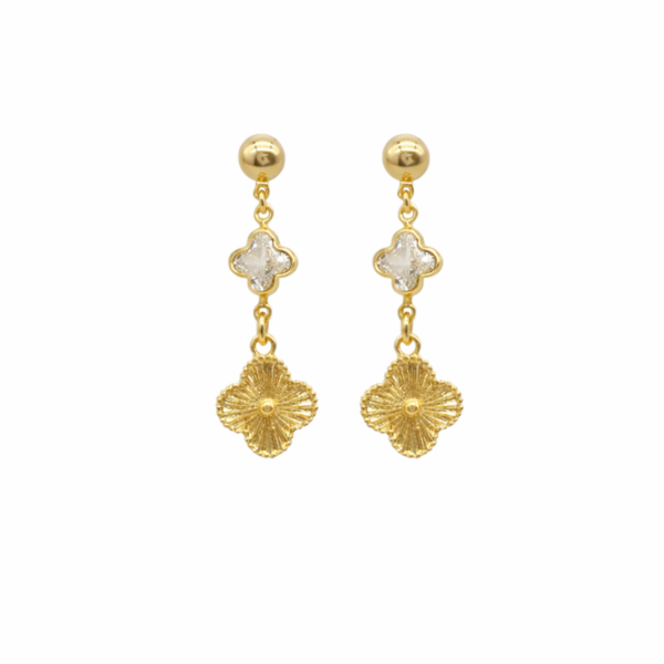 Brinco Trevo Pendurado 3,5cm Banhado a Ouro