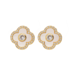 Brinco Feminino Trevo de Quatro Folhas com Madrepérola e Zircônias Cravejadas Banhado a Ouro