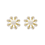 Brinco Feminino de Pérola com Design Floral em Zircônias Banhado a Ouro