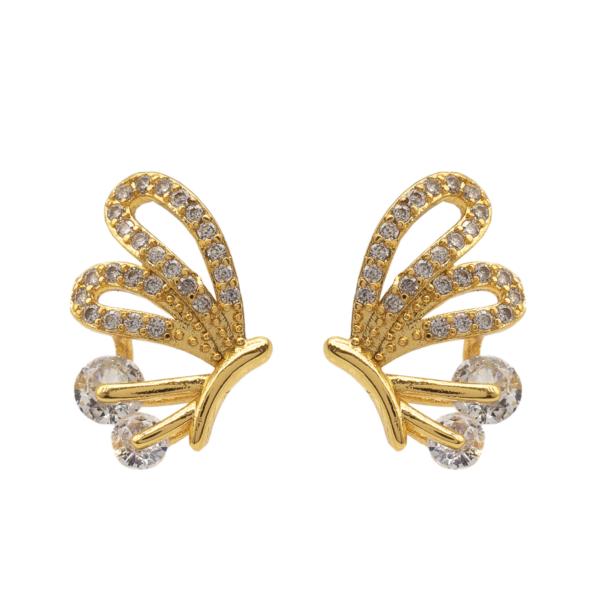 Brinco Feminino Borboleta Cravejado com Zircônias Banhado a Ouro