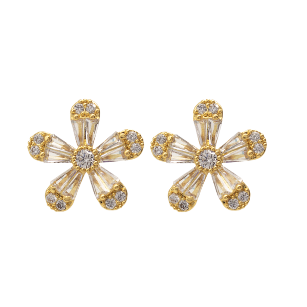 Brinco Feminino Flor Cravejado com Zircônias Banhado a Ouro