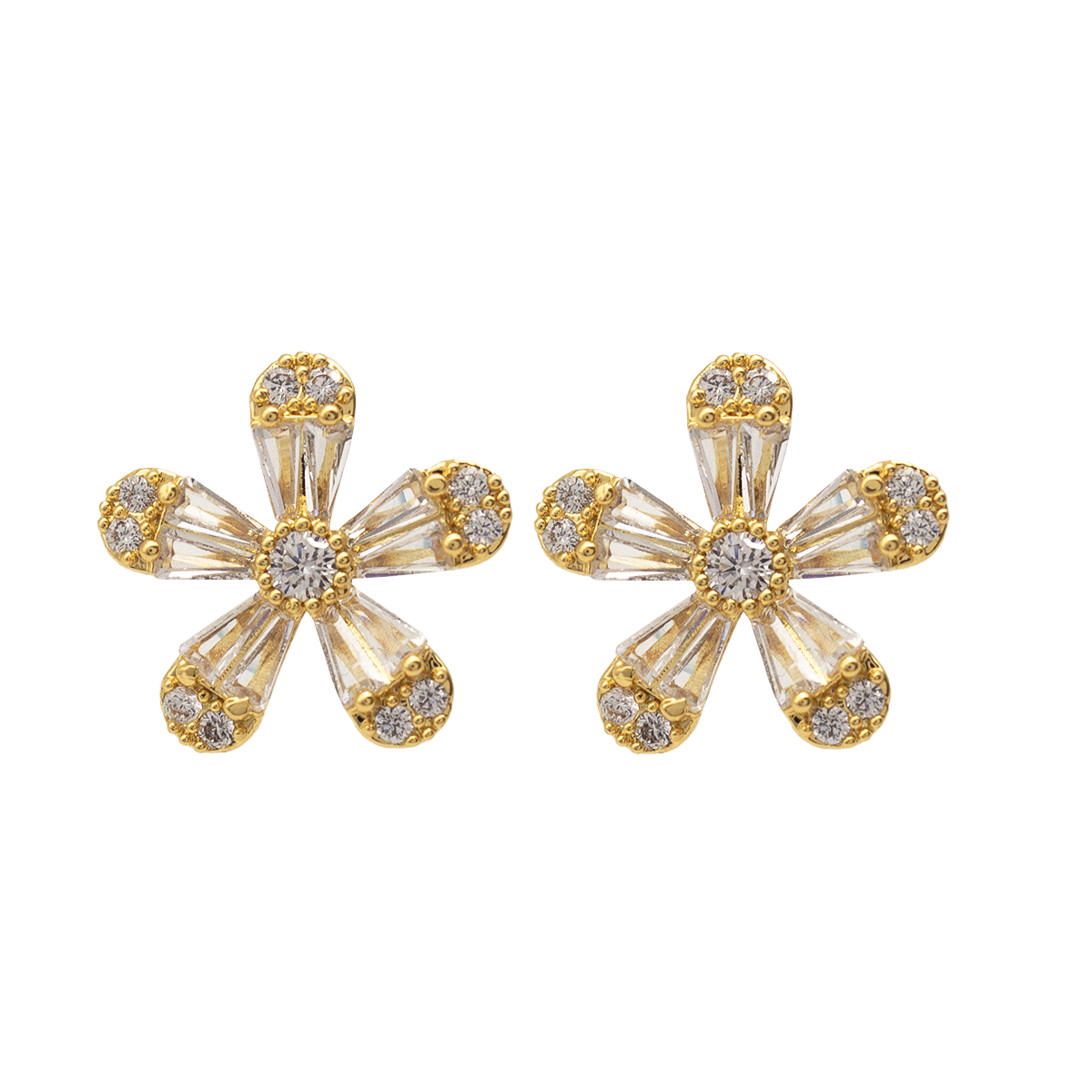 B3370-OU-1 Brinco Feminino Flor Cravejado com Zircônias Banhado a Ouro - Imagem 1