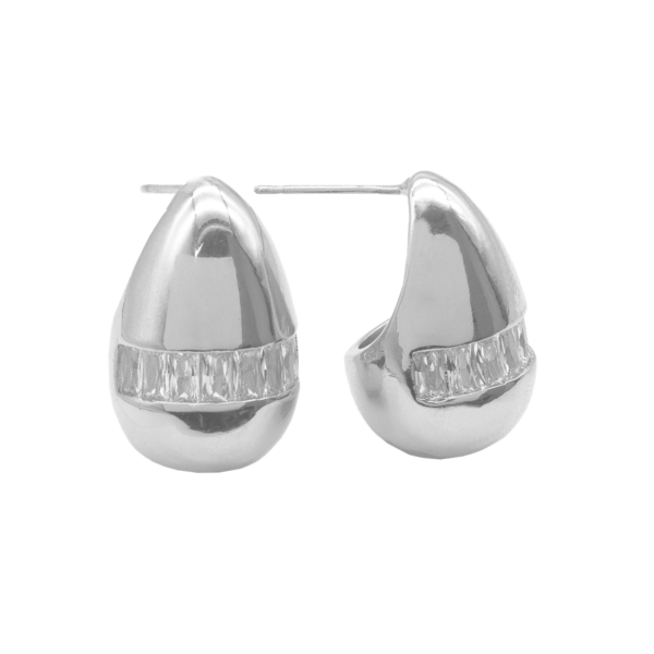 Brinco Feminino Argolinha Oval com Zircônias Brilhantes Banhado a Ródio