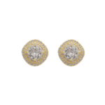 Brinco Feminino de Zircônia com Halo Duplo Brilhante Banhado a Ouro