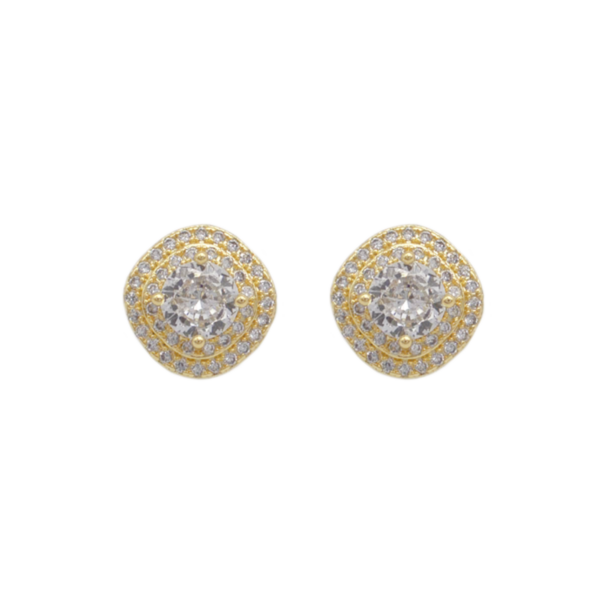 Brinco Feminino de Zircônia com Halo Duplo Brilhante Banhado a Ouro