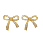 Brinco Feminino Laço Delicado Cravejado com Zircônias Banhado a Ouro