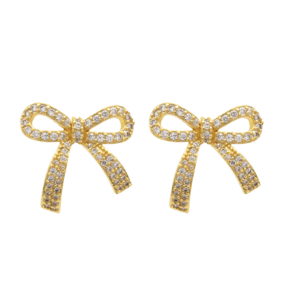 Brinco Feminino Laço Delicado Cravejado com Zircônias Banhado a Ouro