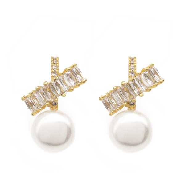 Brinco Feminino com Pérola e Zircônias Cravejado Banhado a Ouro