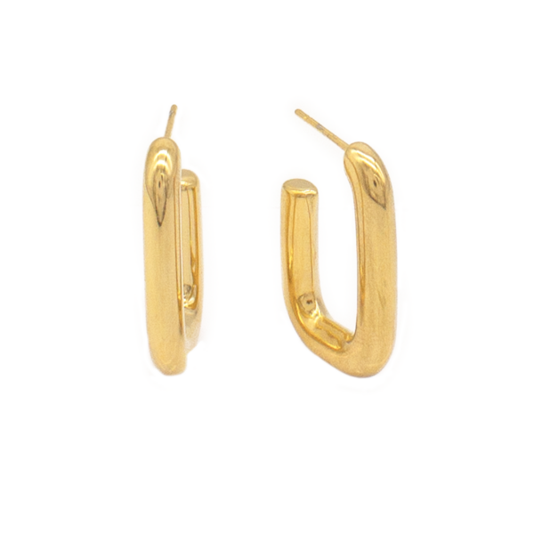 Brinco Feminino Argola Geométrica Oval Em Aço Inox Com Revestimento Pvd Dourado